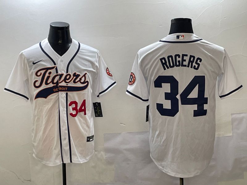 Men Detroit Tigers #34 Rogers White Jointly Name 2025 Nike MLB Jersey style 3